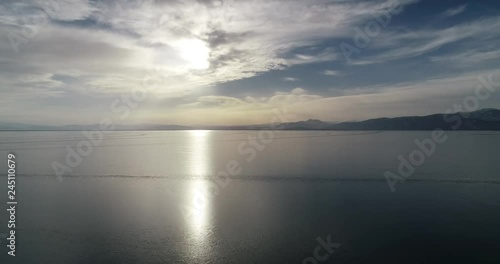 winter frozen lake and sunrise view photo