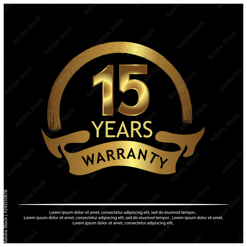 Fifteen year warranty golden label on white background - Vector Fifteen year warranty golden label on white background - Vector