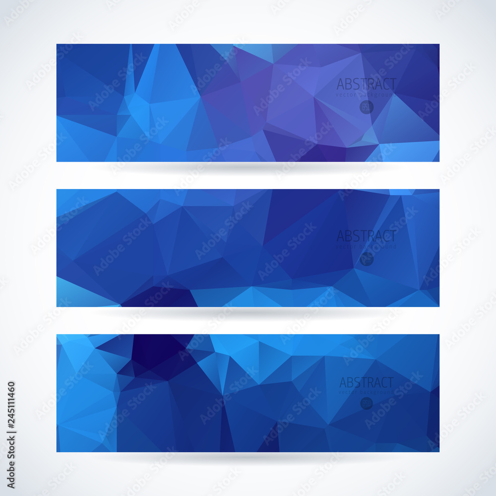 Vector blue ice design template set of banner, header for website with triangle geometric background