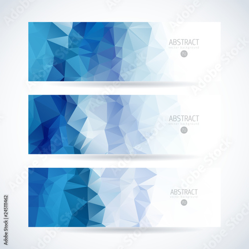Vector blue ice design template set of banner, header for website with triangle geometric background