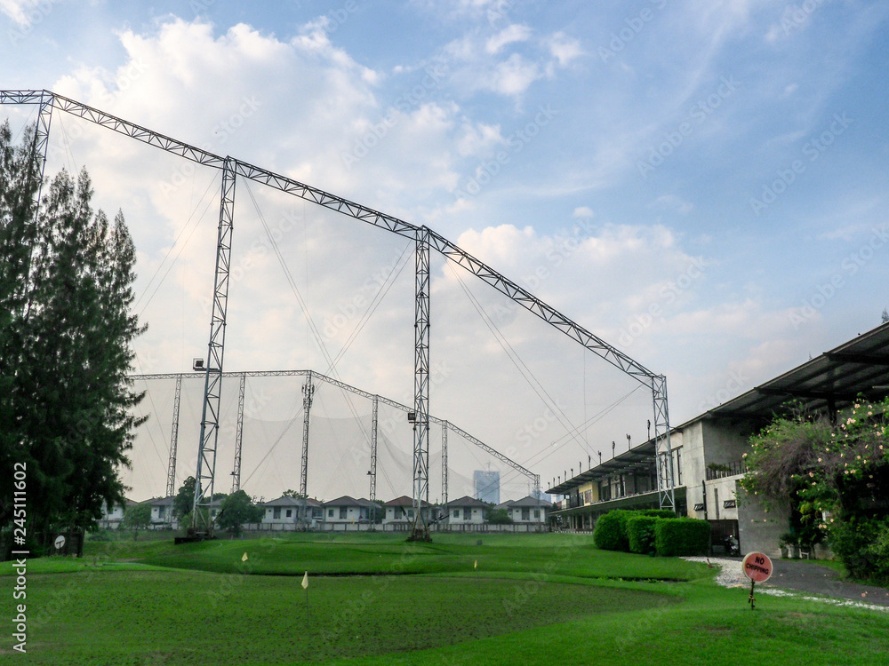 General view of golf driving range.