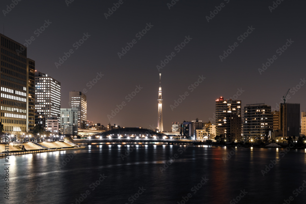Fototapeta premium (東京都ｰ都市風景)新川から望む墨田方面の夜景１２