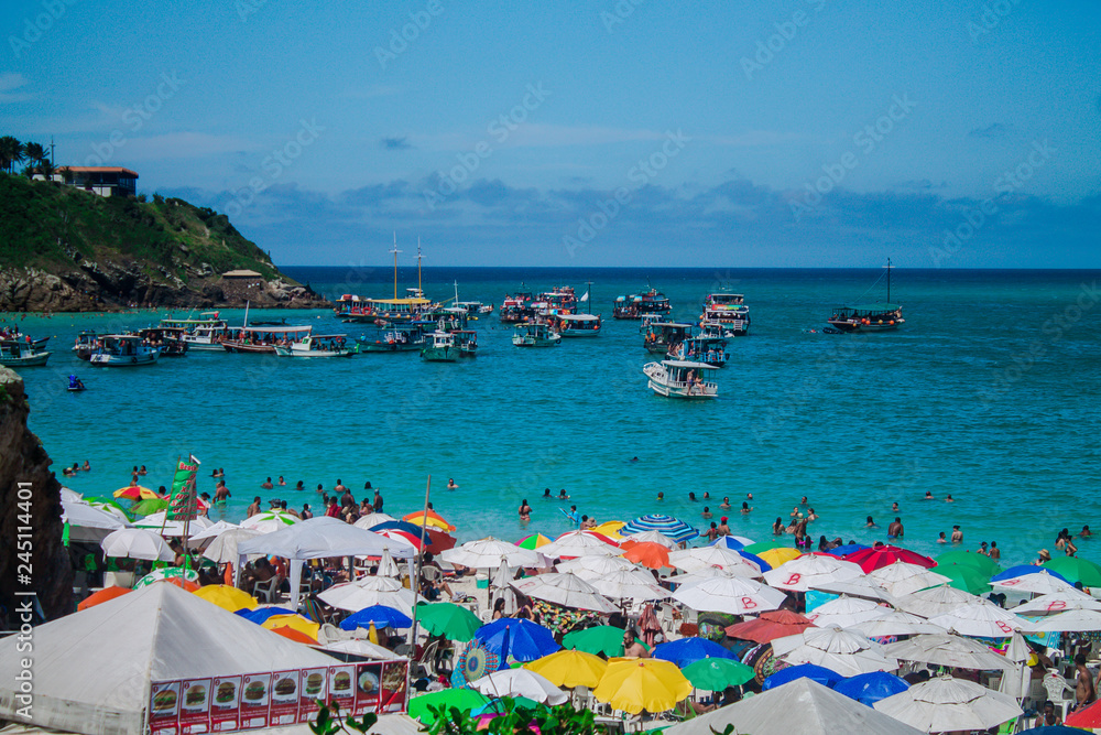 Arraial do Cabo beach in Brazil. Summer in south america and the blue water of Pontal do Atalaia famous beach. Arraial do Cabo beach in Brazil. Summer in south america and the blue water of Pontal do Atalaia famous beach.