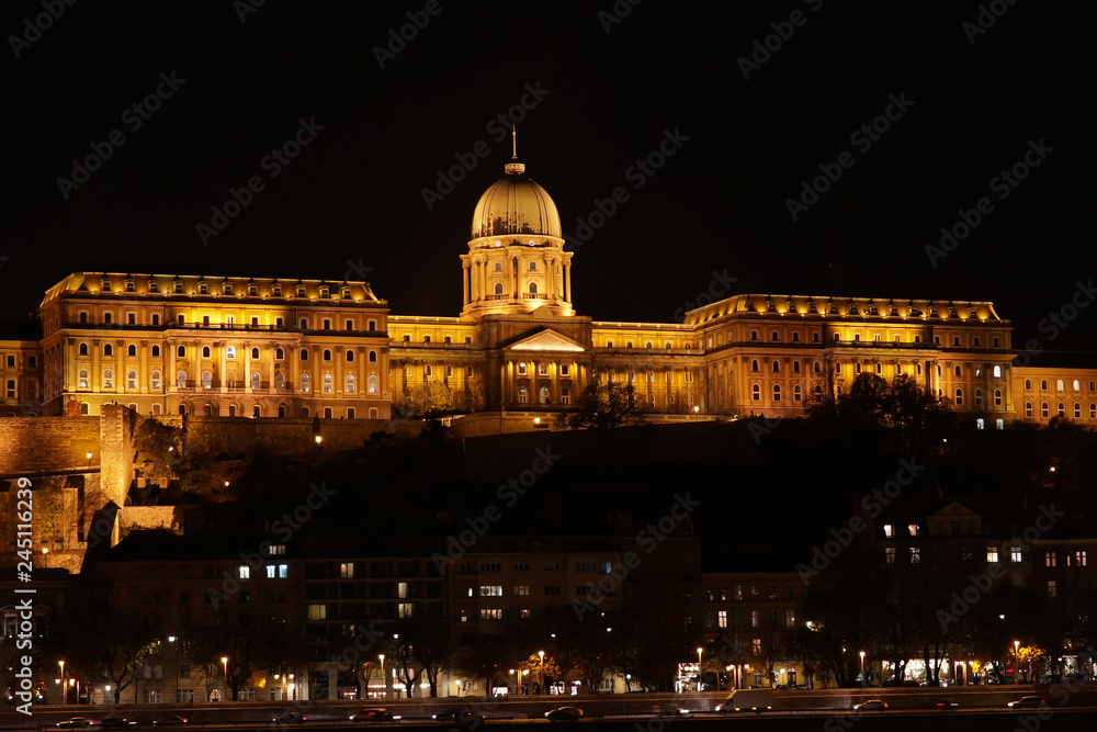 Royal Palace or Buda Castle at evening, Budapest in Hungary.