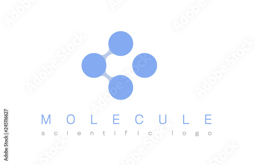 Molecule structure logo or biology model sign vector. Logo with structure molecule, illustration of logotype molecule for laboratory. Medicine, science icon.