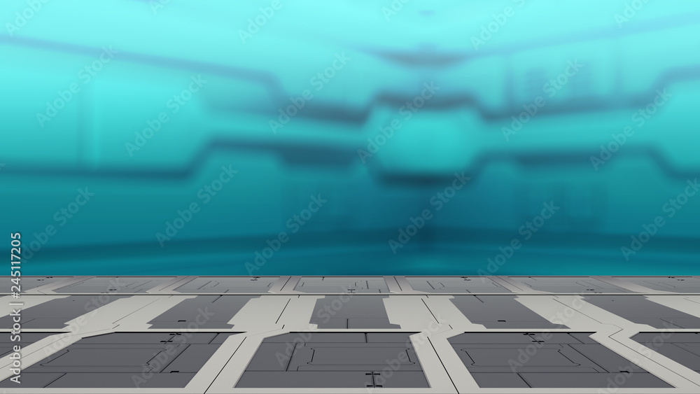 steel table on a spaceship, sci-fi Background - can used for display or montage your products 3d render