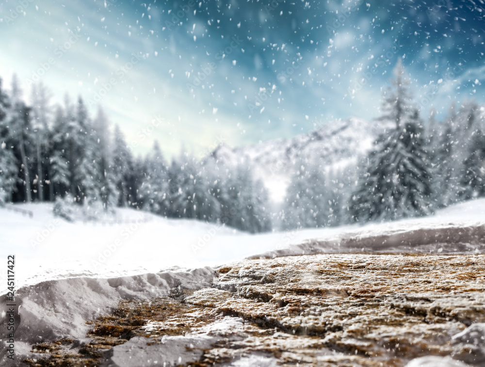 Stone of free space for your decoration and snowflakes Stone of free space for your decoration and snowflakes