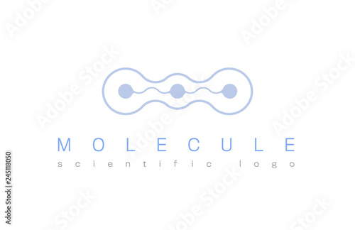 Molecule structure logo or biology model sign vector. Logo with structure molecule, illustration of logotype molecule for laboratory. Medicine, science icon.