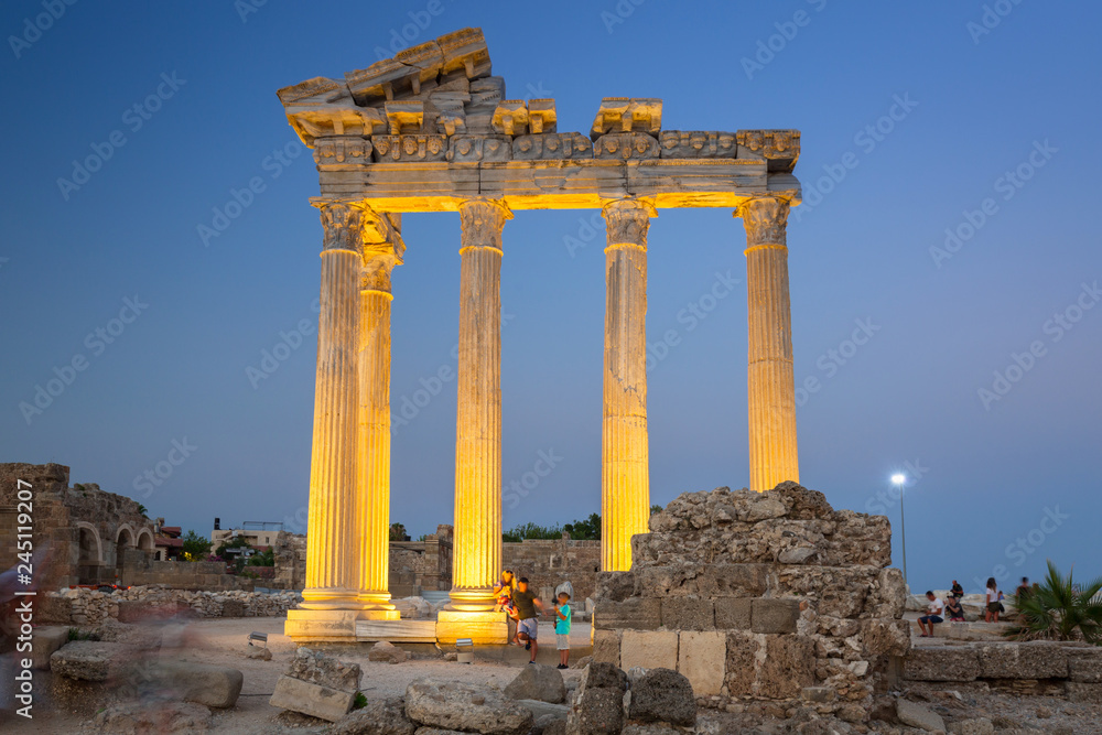 The Temple of Apollo in Side at dusk, Turkey