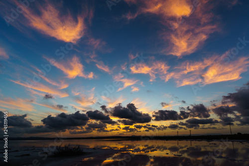 Spanish Sunset over the Mediterranean sea with clouds