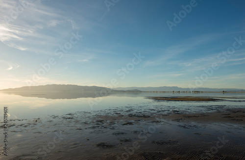 Sunset in the ebro delta by the sea