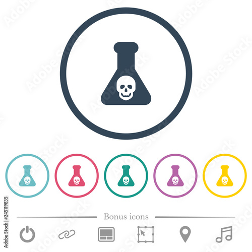 Dangerous chemical experiment flat color icons in round outlines