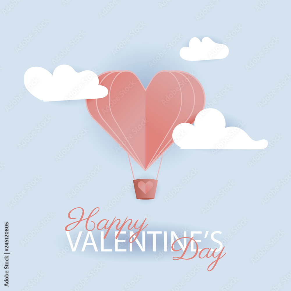 Valentine Day greeting card with paper cut hearts. Vector