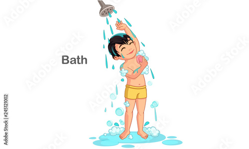 Cute boy taking a bath