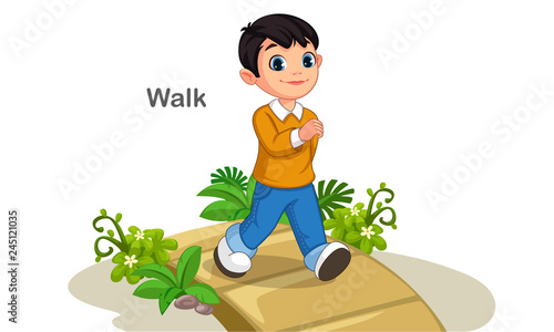 Cute boy walking on the path