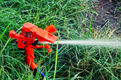 Agricultural irrigation sprinkler watering equipment close up
