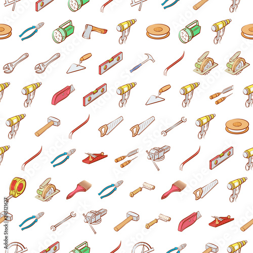 Building tools set. Background for printing, design, web. Seamless. Colored.