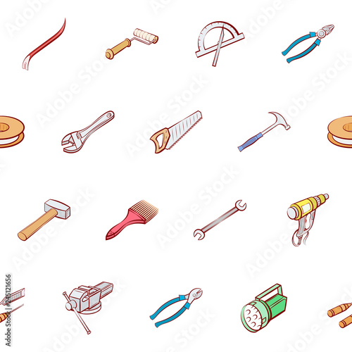 Building tools set. Background for printing, design, web. Seamless. Colored.