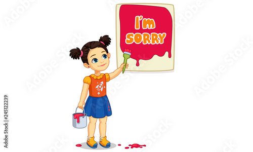 Cute girl painting a board of I'm Sorry text