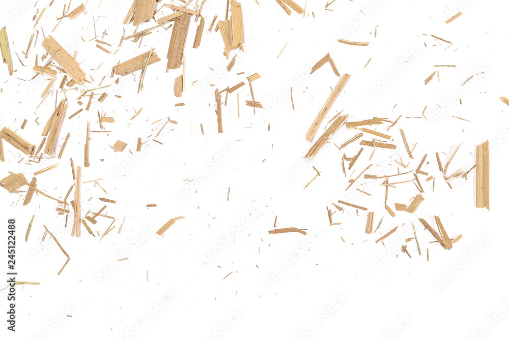 Fototapeta premium Dry cut grass leaves isolated on white background and texture, top view