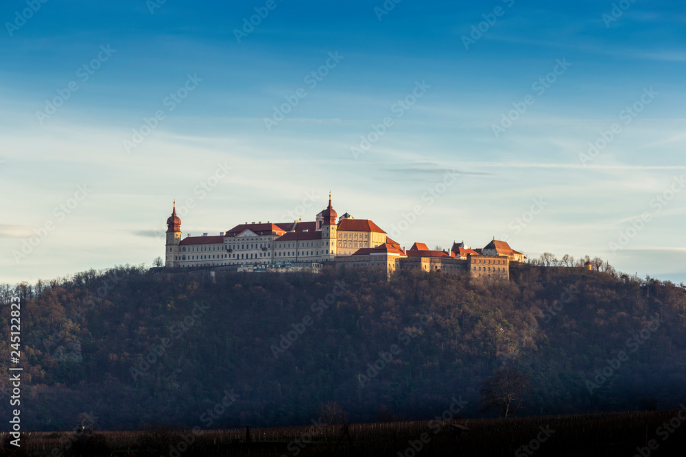 Wachau Abbey of Goettweig with surrounding vineyard, Lower Austria