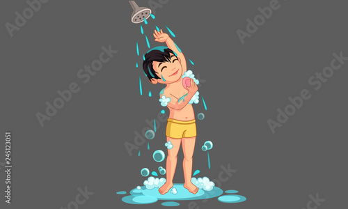 Cute little boy taking a bath