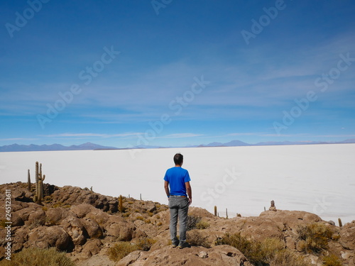 Young tourist at Salar de Uyuni, Bolivia