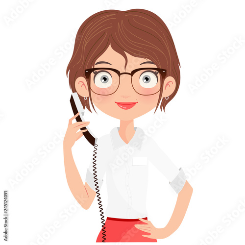 Cute Receptionist holding a phone