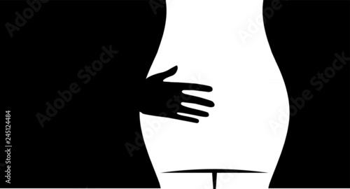 Simple graphic of a male hand grabbing a female buttocks, sexual harassment concept