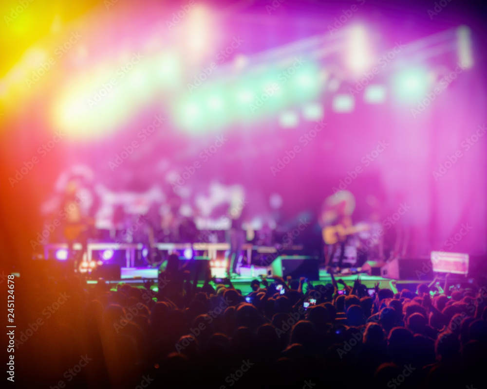 rock band music concert in the alfresco evening and fans. Concert Crowd.  Rock music. Blurred background. Stock Photo | Adobe Stock