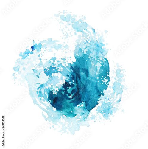 Watercolor hand-drawn texture / background illustration - foamy ocean wave, playful. Character, logo, children wallpaper, doodle. Marine clip art. Ocean, sea. Caribbean tropical landscape.  © Veris Studio
