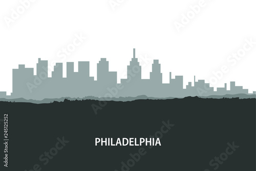 Philadelphia, USA skyline. City silhouette with skyscraper buildings, with famous American landmarks. Urban architectural landscape. - Vector  photo