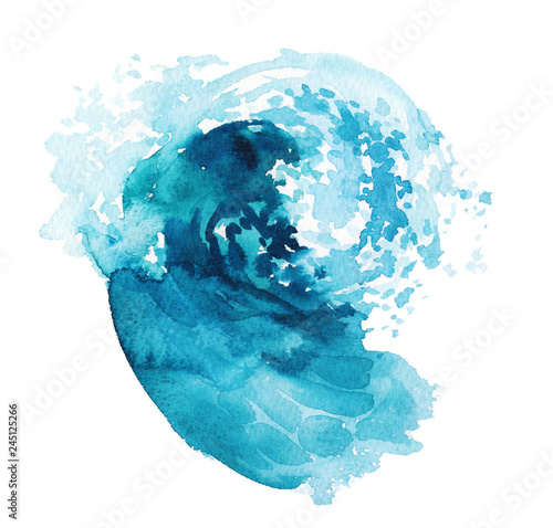 Watercolor hand-drawn texture / background illustration - foamy ocean wave, playful. Character, logo, children wallpaper, doodle. Marine clip art. Ocean, sea. Caribbean tropical landscape.  © Veris Studio