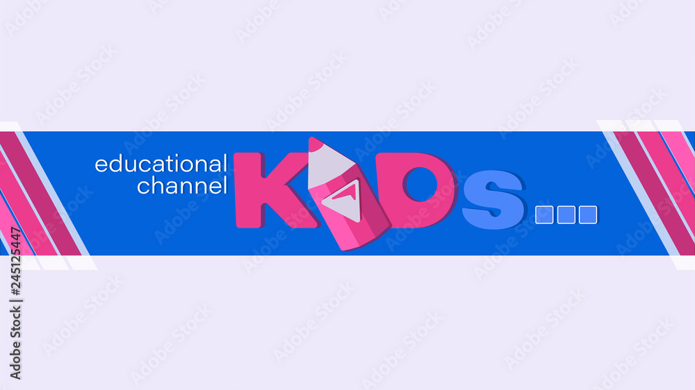 KIDs educational channel. The inscription with a red pencil. Design a banner for the children's channel. Inscription for video channel, blog, children's store, studio. KIDs educational channel. The inscription with a red pencil. Design a banner for the children's channel. Inscription for video channel, blog, children's store, studio.