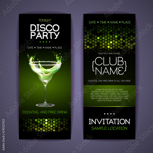 Disco invitation to cocktail party. Document template design