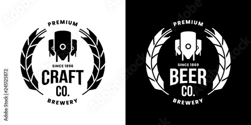 Modern craft beer drink isolated vector logo sign for bar, pub, store, brewhouse or brewery. Premium quality logotype emblem illustration template set. Brewing fest fashion t-shirt badge design bundle