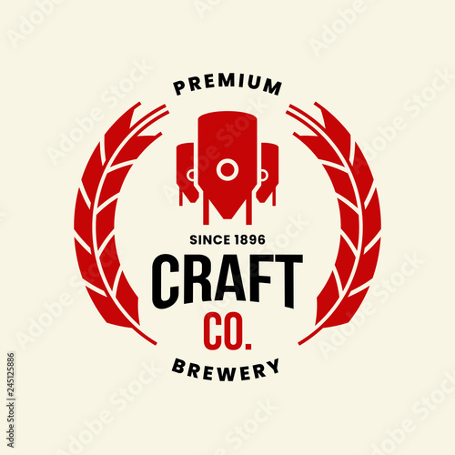 Modern craft beer drink vector logo sign for bar, pub, store, shop, brewhouse, brewery isolated on light background. Premium quality logotype emblem illustration. Brewing fashion t-shirt badge design.