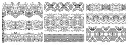 collection of seamless decorative ethnic ornamental floral stripes