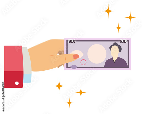 お金　お札　五千円　手　ボディーパーツ　女性