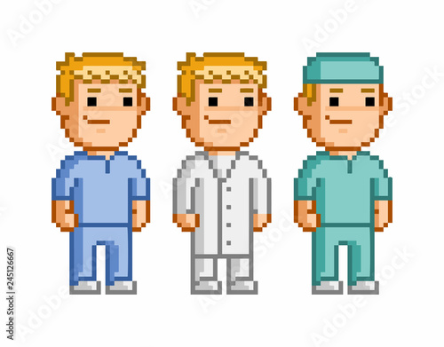 Vector 8 bit pixel art doctor for video game