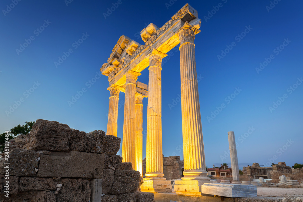 The Temple of Apollo in Side at dusk, Turkey