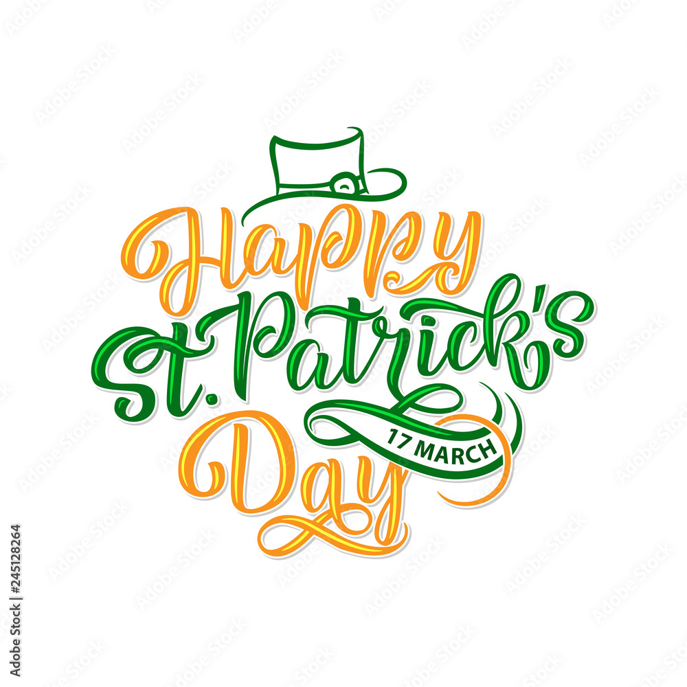 Fototapeta premium illustration of Happy Saint Patrick s Day logotype. Hand sketched Irish celebration design. Beer festival lettering typography icon.