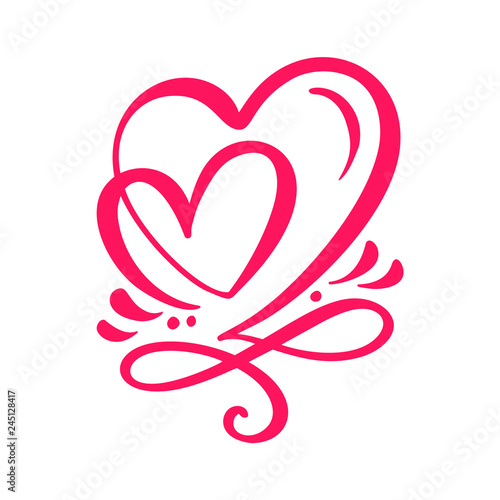 Two lover calligraphic hearts. Handmade vector calligraphy. Decor for greeting card, mug, photo overlays, t-shirt print, flyer, poster design