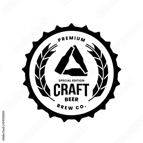 Modern craft beer drink vector logo sign for bar, pub, store, brewhouse or brewery isolated on white background. Premium quality bottle logotype illustration. Brewing award fashion t-shirt badge desig