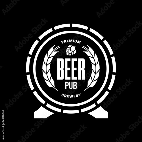 Modern craft beer drink vector logo sign for bar, pub, store, brewhouse or brewery isolated on black background. Premium quality wooden barrel logotype illustration. Brewing fest t-shirt badge design.