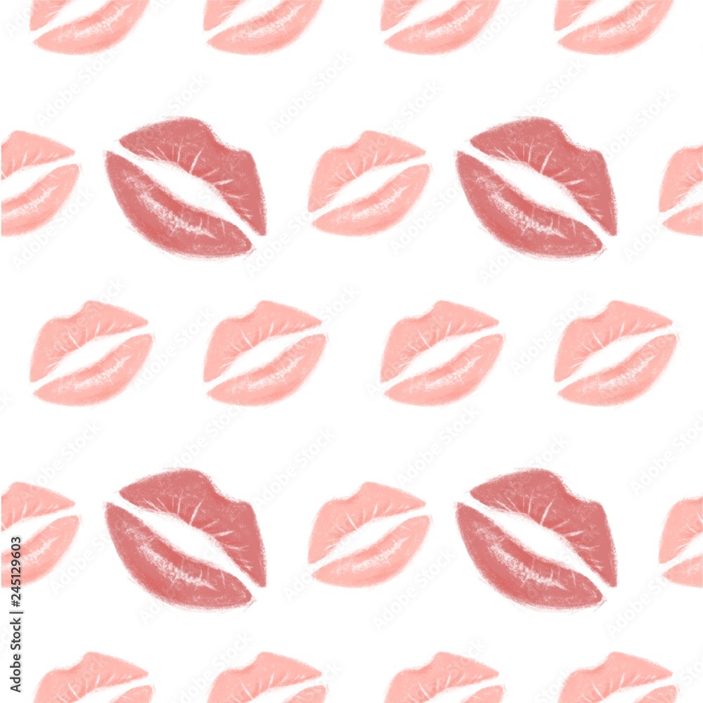Lipstick imprint seamless pattern, lips in kiss for Valentines Day goods design, love confession, wedding invitation, paper print, fashion textile, shop for adults. Kiss pattern for romantic products Lipstick imprint seamless pattern, lips in kiss for Valentines Day goods design, love confession, wedding invitation, paper print, fashion textile, shop for adults. Kiss pattern for romantic products