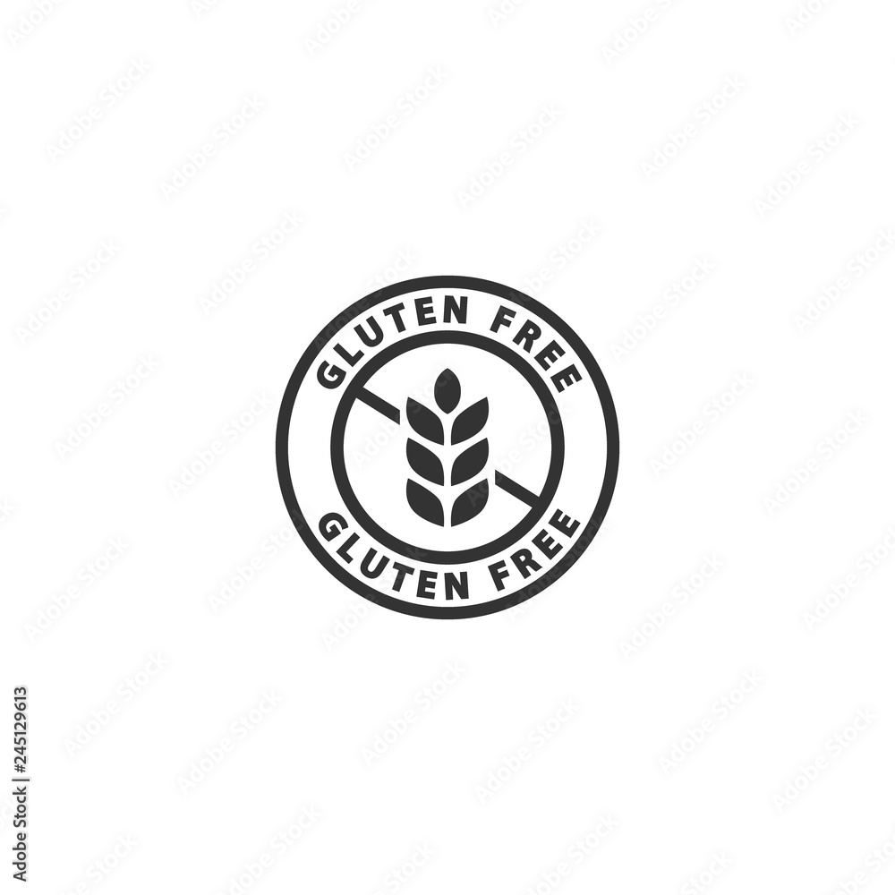 Gluten free black isolated label. No gluten, gluten free circle label vector sticker.