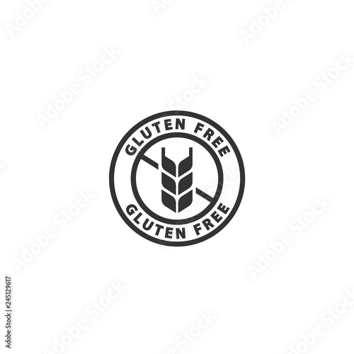 Gluten free black isolated label. No gluten, gluten free circle label vector sticker.