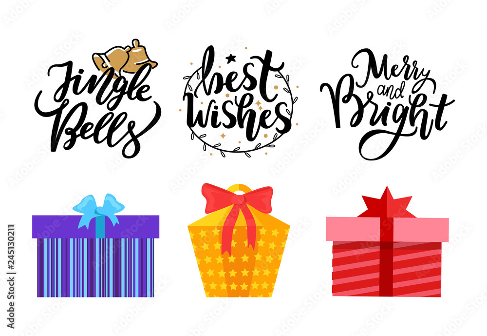 Fototapeta premium Jingle Bells, Best Wishes, Merry Bright Lettering