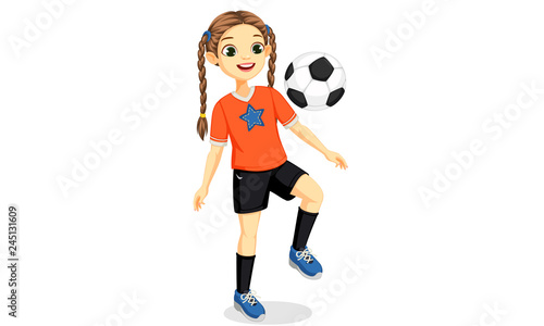 Illustration of young soccer player girl